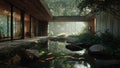 Serene Pondscape with Koi Fish in Modern Courtyard Royalty Free Stock Photo