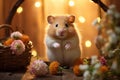 A serene portrait of a hamster sitting quietly in its cage, emphasizing its small size and delicat
