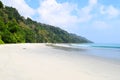 Serene and Pristine Beach with Green Hills - Radhanagar Beach, Havelock Island, Andaman Nicobar, India Royalty Free Stock Photo