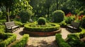 Serene Public Park with Blooming Roses and Shaded Benches