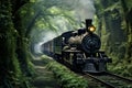 Serene Railroad forest train sunset. Generate Ai Royalty Free Stock Photo