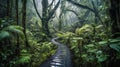 Serene Rainforest Path on a Cloudy Afternoon Royalty Free Stock Photo