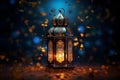 Serene Ramadan lantern glowing background. Generate Ai