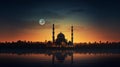 Serene Ramadan Night: Mosque Silhouette Amidst Twilight Sky