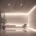 Serene Reception Area: Modern Aesthetic, Curved Ceiling, and Vibrant Potted Plant Royalty Free Stock Photo