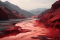 Serene Red fantasy river landscape. Generate Ai Royalty Free Stock Photo