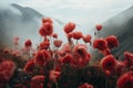 Serene Red flowers mountain view. Generate Ai Royalty Free Stock Photo