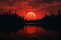 Serene Red lake fantasy landscape. Generate Ai Royalty Free Stock Photo