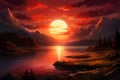 Serene Red sunset view. Generate Ai Royalty Free Stock Photo