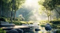 serene relaxation zone amidst nature with tranquil forest stream. ai generative Royalty Free Stock Photo