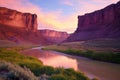 Serene River flows Through Majestic Canyon at Sunset Royalty Free Stock Photo