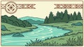 Serene River Landscape with Forest and Hills, Nature View, vector design Generative AI Royalty Free Stock Photo