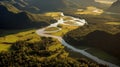 A Serene River Landscape at Sunrise. Generative AI Royalty Free Stock Photo