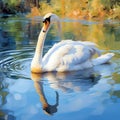 Serene River Scene with Graceful Swan