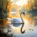 Serene River Scene with Graceful Swan