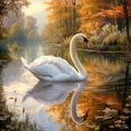Serene River Scene with Graceful Swan