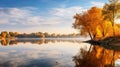 Ethereal Trees: Captivating Reflections Of The Golden Danube Royalty Free Stock Photo