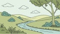 Serene River Valley Landscape, Peaceful Nature Scene, vector design Generative AI Royalty Free Stock Photo