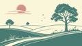 Serene Rolling Hills Landscape with Single Tree Vector, vector design Generative AI Royalty Free Stock Photo