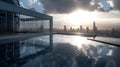 Serene Rooftop Pool Overlooking the Cityscape at Sunrise, Reflecting the Calm of Urban Dawn