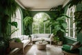 a serene room of greenery and peacefulness