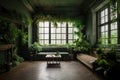 a serene room of greenery and peacefulness
