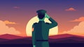 Serene Salute A serene and peaceful scene of a soldier saluting during a sunset ceremony with the tranquil colors of the