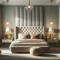 Serene sanctuary: plush tufted bed in a sophisticated light-toned bedroom