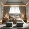 Serene sanctuary: plush tufted bed in a sophisticated light-toned bedroom