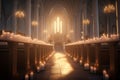 Serene scene of a candlelit church service