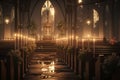 Serene scene of a candlelit church service