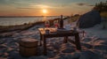 Sunset Picnic by the Baltic Sea Generative AI