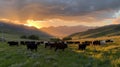 Alpine Serenity: Cows Grazing in Wildflowers, Generative AI Royalty Free Stock Photo