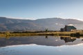 Serene scene house at lake