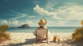 Tropical Bliss: Woman Relishing Beach Paradise in Sunhat and Deck Chair