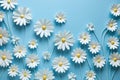 Serene Sea of Daisies: Fondant Florals Adrift on a Calming Azure Canvas. Generative AI