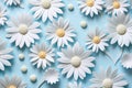 Serene Sea of Daisies: Fondant Florals Adrift on a Calming Azure Canvas. Generative AI