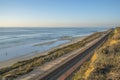 Serene sea and railroad by the beach at scenic Del Mar Southern Califronia Royalty Free Stock Photo