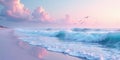 Serene seascape pastel sky, gentle waves, and birds in flight at dawn. Generative AI Royalty Free Stock Photo