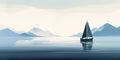 Serene and seascapes: A boat sailing in a deep and calm afternoon fjord. Cal arts disconnected shapes nordic