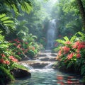 Serene Shores: The Floral Waterfall Sanctuaries