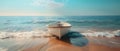 Serene Shores: Solitude\'s Vessel Amidst Whispering Waves. Concept Beach Photography, Peaceful