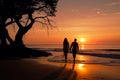 Serene Silhouette of couple at the sunset beach. Generate ai