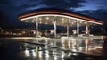 The Serene Silhouette of a Gas Station at Dusk. Generative AI