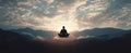 The serene silhouette meditating above clouds at sunrise in tranquil mountains..AI generated image Royalty Free Stock Photo