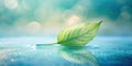 Serene single leaf floating on tranquil water, reflecting in a calm and peaceful setting, evoking a sense of tranquility and Royalty Free Stock Photo