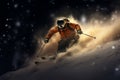 Serene Skier mountains snowed. Generate Ai