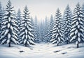 A serene snow-covered forest featuring rows of evergreen trees, Royalty Free Stock Photo