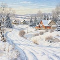 a serene snow covered landscape with trees houses 3