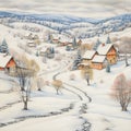 a serene snow covered landscape with trees houses 4